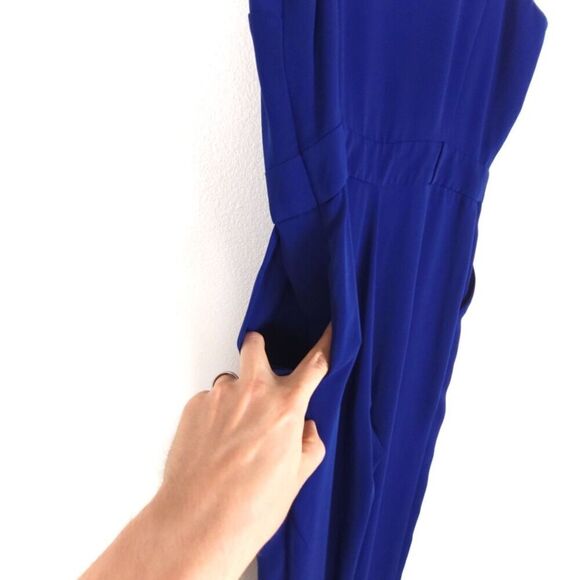 MARCIANO Guess Kaidy Draped Collar Pleated Wide Leg Crepe Jumpsuit Career 0 Blue - Picture 8 of 11